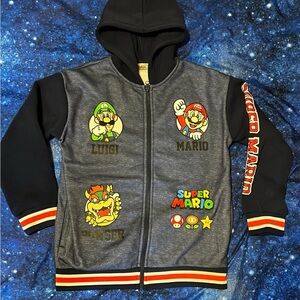 Nintendo Super Mario Zip Up Varsity Hoodie  Kids Jacket.